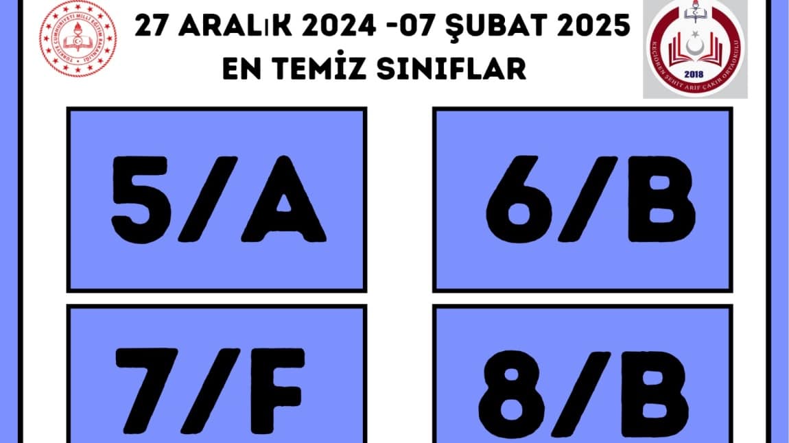 TEMİZ SINIF TEMİZ OKUL PROJESİ 27 ARALIK 2024-07 ŞUBAT 2025 TEMİZ SINIFLARIMIZ