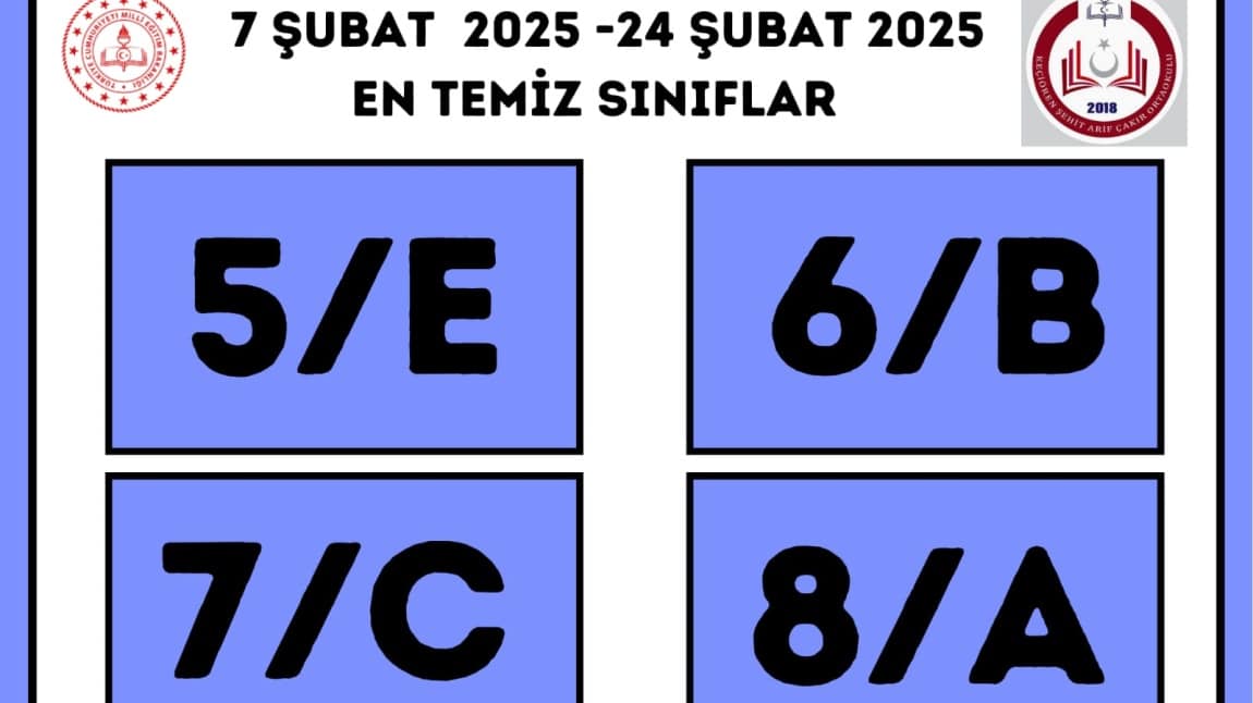 TEMİZ SINIF TEMİZ OKUL PROJESİ 7 ŞUBAT-24 ŞUBAT EN TEMİZ SINIFLARIMIZ 