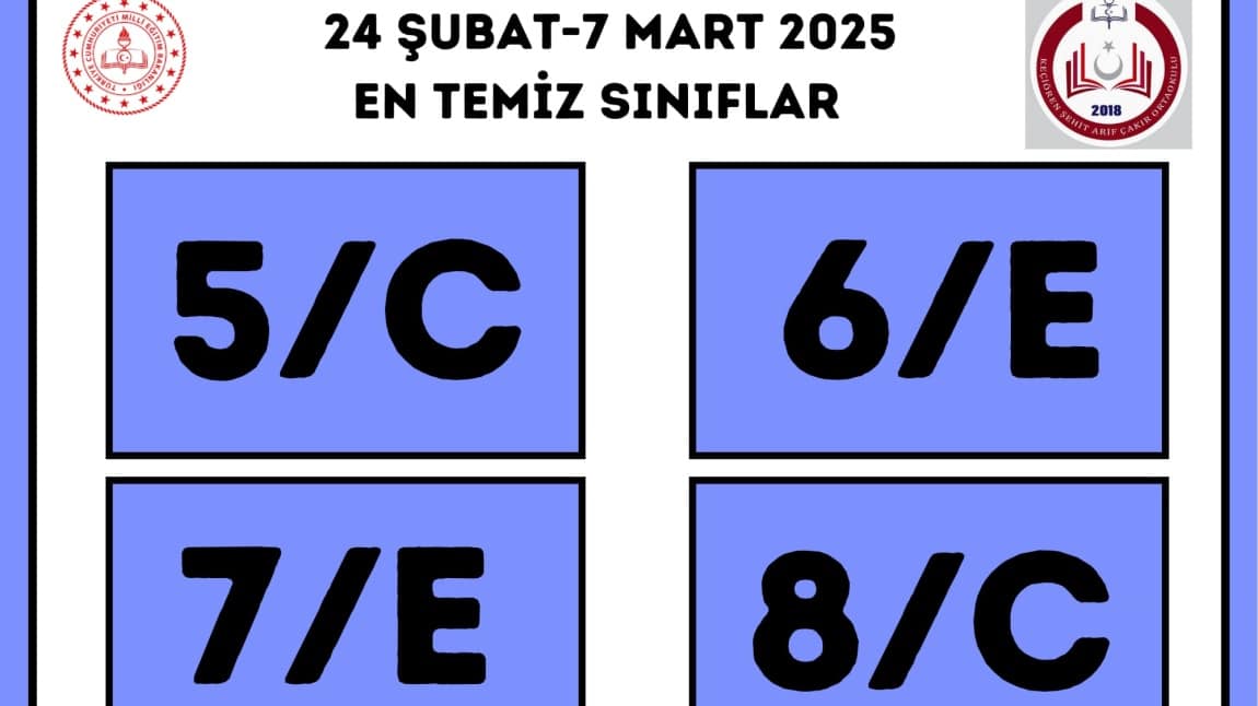 TEMİZ SINIF TEMİZ OKUL PROJESİ 24 ŞUBAT 2025-07 MART 2025 TEMİZ SINIFLARIMIZ